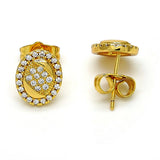Oro Laminado Stud Earring, Gold Filled Style with White Micro Pave and White Crystal, Polished, Golden Finish