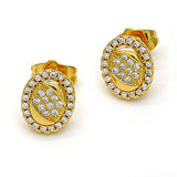 Oro Laminado Stud Earring, Gold Filled Style with White Micro Pave and White Crystal, Polished, Golden Finish