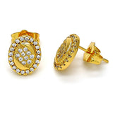 Oro Laminado Stud Earring, Gold Filled Style with White Micro Pave and White Crystal, Polished, Golden Finish
