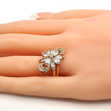 Oro Laminado Multi Stone Ring, Gold Filled Style Flower Design, with White Cubic Zirconia, Polished, Golden Finish