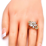 Oro Laminado Multi Stone Ring, Gold Filled Style Flower Design, with White Cubic Zirconia, Polished, Golden Finish