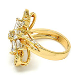 Oro Laminado Multi Stone Ring, Gold Filled Style Flower Design, with White Cubic Zirconia, Polished, Golden Finish