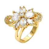 Oro Laminado Multi Stone Ring, Gold Filled Style Flower Design, with White Cubic Zirconia, Polished, Golden Finish