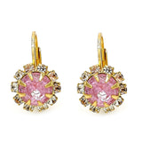 Oro Laminado Leverback Earring, Gold Filled Style Flower Design, with Pink and White Crystal, Polished, Golden Finish