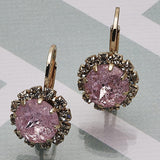 Oro Laminado Leverback Earring, Gold Filled Style Flower Design, with Pink and White Crystal, Polished, Golden Finish