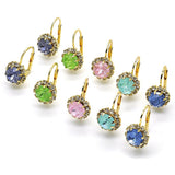 Oro Laminado Leverback Earring, Gold Filled Style Flower Design, with Pink and White Crystal, Polished, Golden Finish