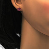 Stainless Steel Stud Earring, Flower Design, with Pink Crystal, Polished, Golden Finish