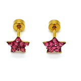Stainless Steel Stud Earring, Star Design, with Pink Crystal, Polished, Golden Finish