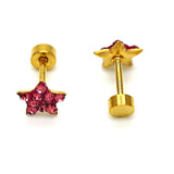 Stainless Steel Stud Earring, Star Design, with Pink Crystal, Polished, Golden Finish