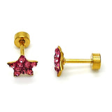 Stainless Steel Stud Earring, Star Design, with Pink Crystal, Polished, Golden Finish