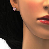 Stainless Steel Stud Earring, Teardrop Design, with Pink Cubic Zirconia, Polished, Golden Finish