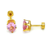 Stainless Steel Stud Earring, Teardrop Design, with Pink Cubic Zirconia, Polished, Golden Finish
