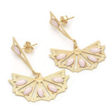 Oro Laminado Long Earring, Gold Filled Style with Rose Opal, Polished, Golden Finish
