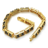 Oro Laminado Fancy Bracelet, Gold Filled Style with Black Cubic Zirconia, Polished, Golden Finish