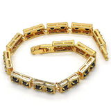 Oro Laminado Fancy Bracelet, Gold Filled Style with Black Cubic Zirconia, Polished, Golden Finish