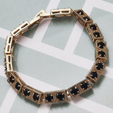 Oro Laminado Fancy Bracelet, Gold Filled Style with Black Cubic Zirconia, Polished, Golden Finish