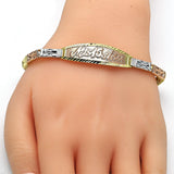 Oro Laminado ID Bracelet, Gold Filled Style Diamond Cutting Finish, Tricolor