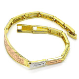 Oro Laminado ID Bracelet, Gold Filled Style Diamond Cutting Finish, Tricolor