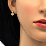 Oro Laminado Stud Earring, Gold Filled Style Pineapple Design, with White Micro Pave, Polished, Golden Finish