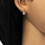 Oro Laminado Stud Earring, Gold Filled Style Pineapple Design, with White Micro Pave, Polished, Golden Finish