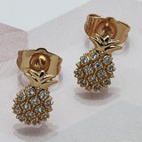 Oro Laminado Stud Earring, Gold Filled Style Pineapple Design, with White Micro Pave, Polished, Golden Finish