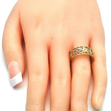 Oro Laminado Elegant Ring, Gold Filled Style Elephant and Owl Design, with Garnet Micro Pave, Polished, Tricolor