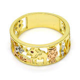 Oro Laminado Elegant Ring, Gold Filled Style Elephant and Owl Design, with Garnet Micro Pave, Polished, Tricolor