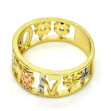 Oro Laminado Elegant Ring, Gold Filled Style Elephant and Owl Design, with Garnet Micro Pave, Polished, Tricolor