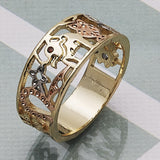 Oro Laminado Elegant Ring, Gold Filled Style Elephant and Owl Design, with Garnet Micro Pave, Polished, Tricolor