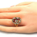 Oro Laminado Multi Stone Ring, Gold Filled Style Flower Design, with Multicolor Cubic Zirconia, Polished, Golden Finish