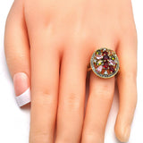Oro Laminado Multi Stone Ring, Gold Filled Style Flower Design, with Multicolor Cubic Zirconia, Polished, Golden Finish