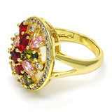 Oro Laminado Multi Stone Ring, Gold Filled Style Flower Design, with Multicolor Cubic Zirconia, Polished, Golden Finish