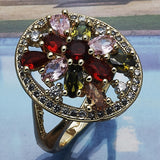 Oro Laminado Multi Stone Ring, Gold Filled Style Flower Design, with Multicolor Cubic Zirconia, Polished, Golden Finish