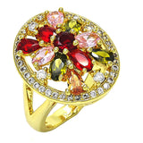 Oro Laminado Multi Stone Ring, Gold Filled Style Flower Design, with Multicolor Cubic Zirconia, Polished, Golden Finish