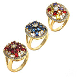 Oro Laminado Multi Stone Ring, Gold Filled Style Flower Design, with Multicolor Cubic Zirconia, Polished, Golden Finish