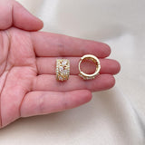 Oro Laminado Huggie Hoop, Gold Filled Style Leaf and Teardrop Design, with White Cubic Zirconia, Polished, Golden Finish
