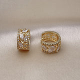 Oro Laminado Huggie Hoop, Gold Filled Style Leaf and Teardrop Design, with White Cubic Zirconia, Polished, Golden Finish