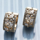 Oro Laminado Huggie Hoop, Gold Filled Style Leaf and Teardrop Design, with White Cubic Zirconia, Polished, Golden Finish