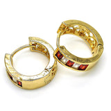 Oro Laminado Huggie Hoop, Gold Filled Style Baguette Design, with Garnet and White Cubic Zirconia, Polished, Golden Finish