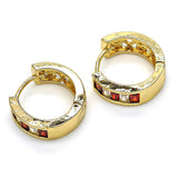Oro Laminado Huggie Hoop, Gold Filled Style Baguette Design, with Garnet and White Cubic Zirconia, Polished, Golden Finish