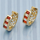 Oro Laminado Huggie Hoop, Gold Filled Style Baguette Design, with Garnet and White Cubic Zirconia, Polished, Golden Finish
