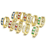 Oro Laminado Huggie Hoop, Gold Filled Style Baguette Design, with Garnet and White Cubic Zirconia, Polished, Golden Finish