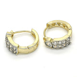 Oro Laminado Huggie Hoop, Gold Filled Style with White Cubic Zirconia, Polished, Two Tone