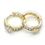 Oro Laminado Huggie Hoop, Gold Filled Style Baguette Design, with White Cubic Zirconia, Polished, Two Tone