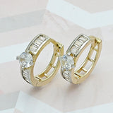 Oro Laminado Huggie Hoop, Gold Filled Style Baguette Design, with White Cubic Zirconia, Polished, Two Tone