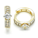Oro Laminado Huggie Hoop, Gold Filled Style Baguette Design, with White Cubic Zirconia, Polished, Two Tone