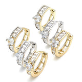 Oro Laminado Huggie Hoop, Gold Filled Style Baguette Design, with White Cubic Zirconia, Polished, Two Tone