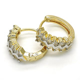 Oro Laminado Huggie Hoop, Gold Filled Style with White Cubic Zirconia, Polished, Two Tone