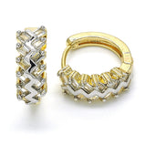Oro Laminado Huggie Hoop, Gold Filled Style with White Cubic Zirconia, Polished, Two Tone