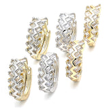 Oro Laminado Huggie Hoop, Gold Filled Style with White Cubic Zirconia, Polished, Two Tone